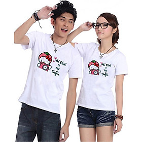 Bộ Áo Thun Đôi Nam Nữ Selfie Màu Trắng