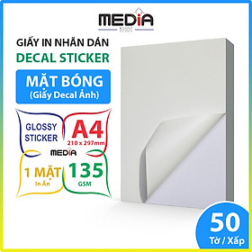 Giấy In Nhãn Dán (Decal) Media 1 Mặt Bóng A4 135gsm 50 Tờ - Hàng chính hãng