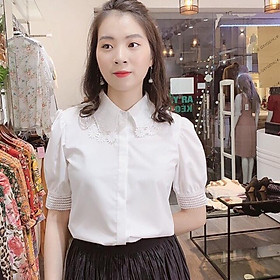 Sơ mi nữÁo sơ mi phối cổ ren tay bồng cao cấp️