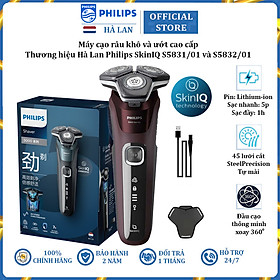 Máy cạo râu khô và ướt cao cấp thương hiệu Philips SkinIQ S5831/01 và S5832/01 45 lưỡi cắt SteelPrecision tự mài - Hàng Chính Hãng