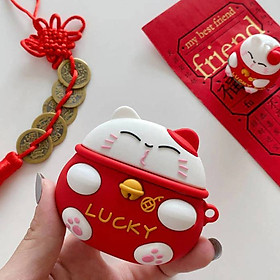 Bao case silicon chống sốc cho tai nghe Apple Airpods Pro kiểu dáng Mèo thần tài phiên bản Lucky đem lại may mắn cho người sử dụng (chống vân tay, chống bám bẩn, vật liệu cao cấp) - Hàng nhập khẩu