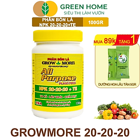 Mua Phân Bón Lá Grow More NPK 20-20-20  GreenHome  Chai 100GR  To Củ  Lớn Trái  Chắc Hạt