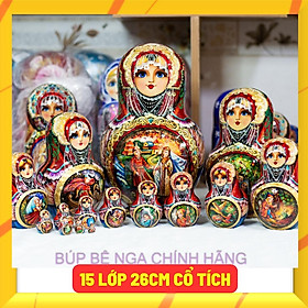 BỘ BÚP BÊ NGA 15 LỚP CAO 26CM DÁNG TRÒN VẼ HOA VĂN 