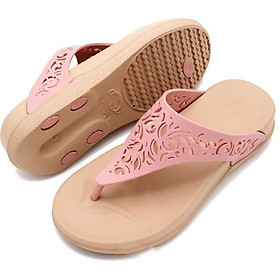 Dép kẹp xỏ ngón Thái Lan - Kem quai hồng - Nhựa mềm Siêu Bền, Êm Ái, Chống Trơn Trượt - Đế gót 3cm