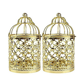 2 Gói treo đèn g chim, Tea kim loại cổ điển Trang trí nến trang trí nến trang trí chim （vàng）