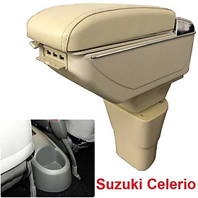 Hộp tỳ tay xe hơi, ô tô dành cho xe Suzuki Celerio tích hợp 7 cổng USB mã DUSB-LVA: Màu Đen và Kem