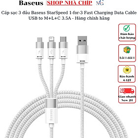 Cáp sạc 3 đầu Baseus StarSpeed 1 for 3 Fast Charging Data Cable USB to M+L+C 3.5A - Hàng chính hãng