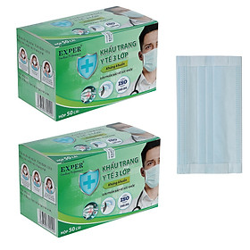 Combo 2 hộp khẩu trang y tế EXPER 3 lớp kháng khuẩn, mỗi hộp 50 cái. Sản phẩm khẩu trang y tế quai vải dán cao cấp công nghệ Nhật