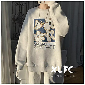 Áo Nỉ Tay Dài Cổ Tròn Dáng Rộng In Hình Bướm Và Hoa Phong Cách Mỹ Thời Trang Cho Nam Và Nữ Size M-3XL