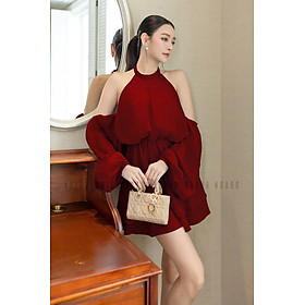 Đầm đỏ cổ yếm NGADO , đầm yếm Nữ , đầm dự tiệc