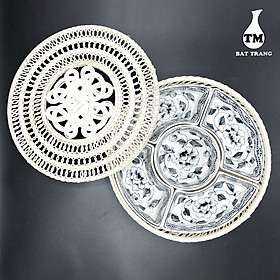 Mua Khay mứt tết   hộp đựng bánh kẹo gốm sứ kèm đế Mây tre đan Xưởng Gốm TM Bát Tràng