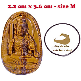 Mặt Phật Bất động minh vương đá mắt hổ 3.6 cm kèm vòng cổ dây da nâu - mặt dây chuyền size M, Mặt Phật bản mệnh