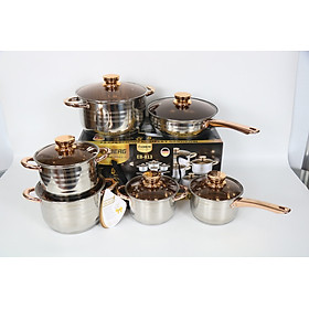 Mua Bộ 6 Nồi Chảo Inox 5 Đáy Eb EBBERG EB-813 (EB-8013/EB8013B/EB-811) Dùng Mọi Bếp - Hàng Chính Hãng