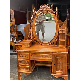 Mua Bàn trang điểm gỗ tràm bông vàng ngang 1m1 mặt kiếng hình oval ( FREESHIP 50 KM )