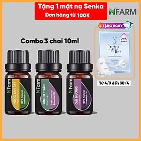 Combo Tinh Dầu Hương Hoa N'Farm: Oải Hương, Hương Thảo, Ngọc Lan Tây (10ml x 3) / Tinh Dầu Thiên Nhiên Nguyên Chất, Tinh Dầu Xông Phòng, Thích Hợp Dùng Với Đèn Xông Và Máy Khuếch Tán Tinh Dầu.