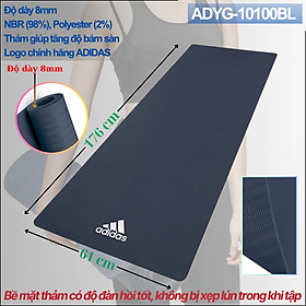 Thảm Tập Yoga, Fitness Chính Hãng ADIDAS ADYG-10100 - Thảm Tập Tăng Độ Bám Tay, Dày 8mm Độ Êm Cao