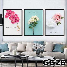 Mua Tranh treo tường canvas khung gỗ 3 bức phong cách hiện đại Bắc Âu tranh lọ hoa trang trí phòng khách phòng ngủ spa 25
