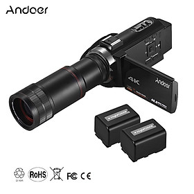 Máy Ảnh Andoer 4K HD Zoom 16X Màn Hình Cảm Ứng 3 Inch Wifi Với 2 Pin + Ống Kính 8X - Đen