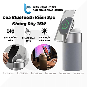 Loa Bluetooth WIWU Leju Wi-W022 Kiêm Sạc Không Dây 15W Cho IPHONE/ AIRPODS/ Đèn Ngủ Cảm Ứng/ Âm Thanh Chuẩn - Hàng Chính Hãng