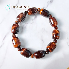 Vòng tay đá Mắt Hổ tự nhiên đỏ nâu kiểu lu thống size 12x16mm phối xen kẽ viên tròn hợp mệnh Hỏa Thổ - 17-18.5cm