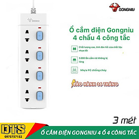 Mua Ổ cắm điện đa năng cao cấp GONGNIU  ổ cắm điện 4 ổ cắm 4 công tắc có dây 3m  bảo hành chính hãng 3 năm 1 đổi 1