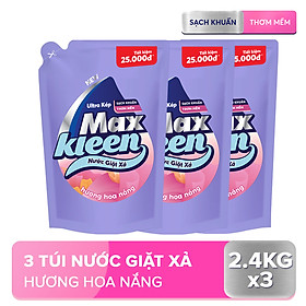 Combo 3 Túi Nước Giặt Xả Maxkleen Hương Hoa Nắng (2.4kg/túi)