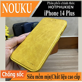 Case bao da chống sốc cho iPhone 14 Plus (6.7 inch) hiệu Nuoku Elegant and Royal chất liệu da PU cao cấp, có ngăn đựng thẻ, nắp gập kiêm giá đỡ điện thoại