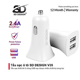 Tẩu sạc ô tô 2 cổng USB cao cấp V35 tương thích rộng rãi với nhiều loại