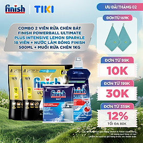 Combo 2 Viên rửa chén Finish Ultimate 18 viên + Nước làm bóng Finish 500ml + Muối rửa chén Finish 1kg
