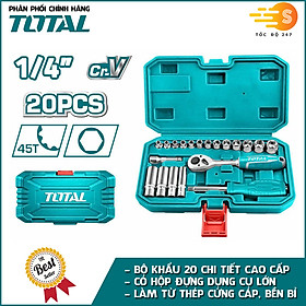 Bộ khẩu 20 chi tiết đầu tuýp 1/4'' làm từ thép CR-V đa năng, tiện lợi TOTAL THT141201 - có hộp đựng cao cấp, bền bỉ, không biến dạng khi dùng - Tốc độ 247