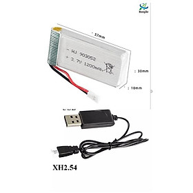 Pin và sạc usb 3.7v 1200mah Xh2.54 Pin sạc đồ chơi máy bay có mạch bảo vệ giá sỉ