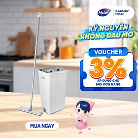 [Phiên bản nâng cấp] Bộ Lau Nhà MyJae Đài Loan Sợi Microfiber 2 Ngăn Tự Vắt Xoay 360 Độ Thông Minh 123cm