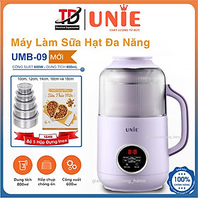 Máy Làm Sữa Hạt Unie UMB09, Nắp chụp chống ồn, Lưỡi dao 8 cánh,Dung tích 800ml,công suất 600W, Hàng Chính Hãng