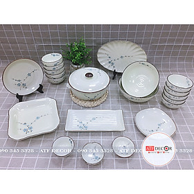Mua Bộ bát đĩa men kem Bát Tràng cao cấp vẽ đào xanh