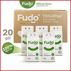 Khăn giấy khô Fudo® TISSUEPack™ từ tre không bụi vụn, không tẩy trắng - Thùng 20 gói/130 tờ - 03 lớp siêu thấm