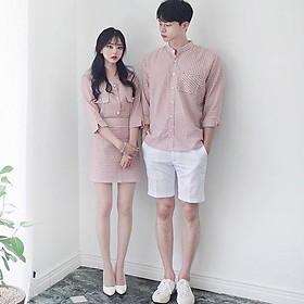 Áo đôi nam nữ Set áo váy sơ mi caro thời trang Hàn Quốc -couple AV77
