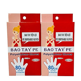 Combo 2 hộp bao tay Detoco chế biến thực phẩm, dược phẩm, phòng thí nghiệm, Y tế, nhựa PE chính phẩm 80 cái/hộp.