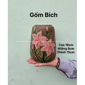 Hình ảnh Bình Hoa Lọ Hoa Dáng Đu Đủ Nhỏ Cao 19cm Vẽ Tay Để Bàn Gốm Sứ Bát Tràng - Gốm Bích