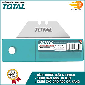 Dao rọc giấy đa năng kèm 6 lưỡi 61mm*19mm TOTAL THT5126128 - khóa tự động, nút ấn phẳng, tay cầm chắc chắn