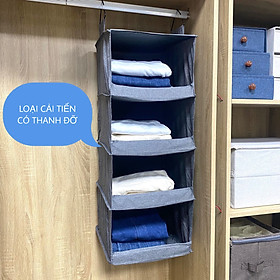 Tủ treo xếp quần áo 4 tầng hàng Việt Nam phong cách tiện gọn, dễ tìm chất vải oxford 300D  màu ghi (Hanging closet)