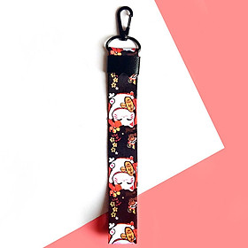 Móc khóa dây Strap dây vải DAY-DT-dây vải mèo chiêu tài đen