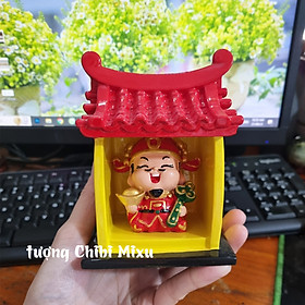 Bộ thờ cúng Miếu Thần.Tài (gồm miếu size đại + tượng Thần Tài 6cm) mô hình bàn thờ Thần Tài mini