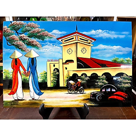 Mua Tranh sơn mài chợ Bến Thành Việt Nam size 40x60 cm