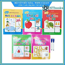 Bộ Vở Viết Xóa Được - Wipe Clean Luyện Viết, Làm Toán Không Sợ Sai ( Bộ 5 Cuốn) - Tặng Kèm 2 Bút