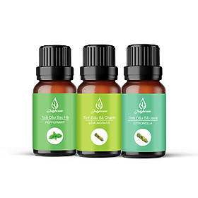 Combo 3 tinh dầu giảm stress JULYHOUSE: Tinh dầu Sả Chanh - Tinh dầu Bạc Hà - Tinh dầu Sả Java 10ml/chai