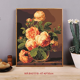 Tranh sơn dầu số hóa tự vẽ mã BH0101B Tranh lọ hoa tĩnh vật cổ điển