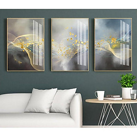 Mua Tranh treo tường | Tranh bộ 3 bức trừu tượng light luxury golden line texture abstract artwork
