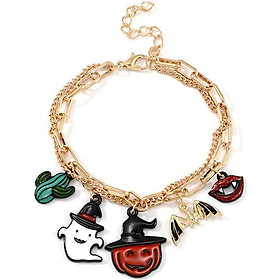 Vòng tay lắc tay Halloween kép Bí Ngô đỏ Dơi Xương Rồng Ma trắng & Môi