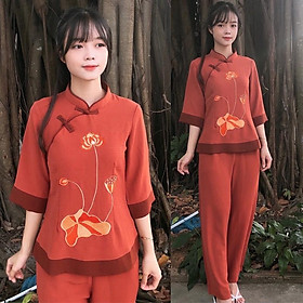 Đồ Lam Đi Chùa # Sẫm Phối 2Nút # Đồ Bộ Nữ #Quần Áo Nữ