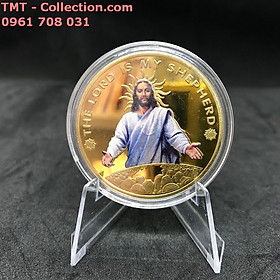 Móc Khóa - Dây Treo - Đồng Xu Hình Chúa Mạ Vàng In Màu, đường kính: 4cm